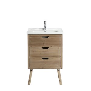 Design Element Fredric 24-in Natural Single sink Bathroom Vanity with White Porcelain Top