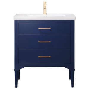 Design Element Mason 30-in Blue Single sink Bathroom Vanity with White Porcelain Top