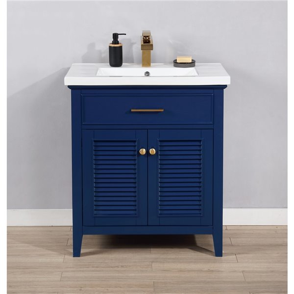 Design Element Cameron 30-in Blue Single sink Bathroom Vanity with White Porcelain Top