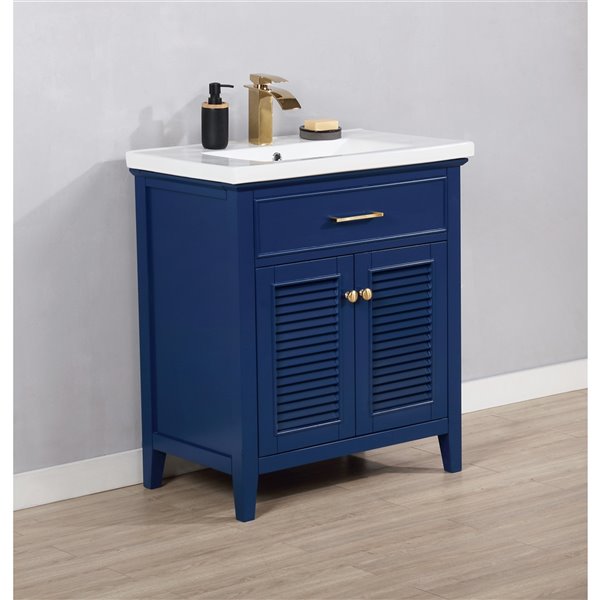 Design Element Cameron 30-in Blue Single sink Bathroom Vanity with ...