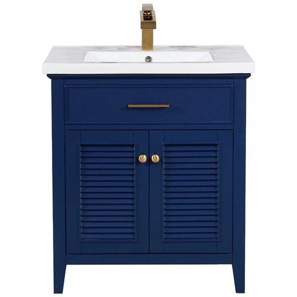 Blue Single Sink Bathroom Vanity, 30 Inch White Bathroom Vanity With Top And Drawers