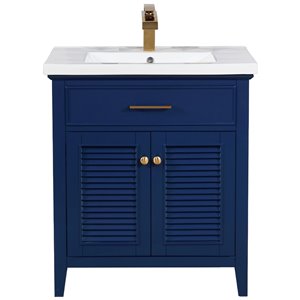 Design Element Cameron 30-in Blue Single Sink Bathroom Vanity with White Porcelain Top