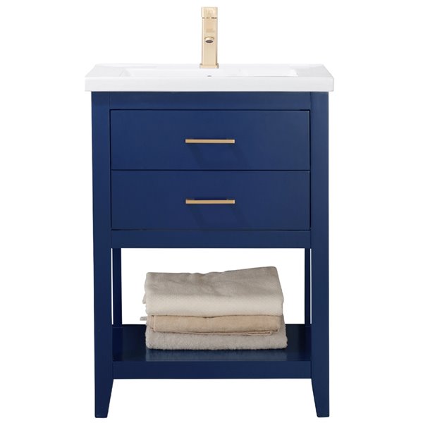 Design Element Cara 24in Blue Single sink Bathroom Vanity with White