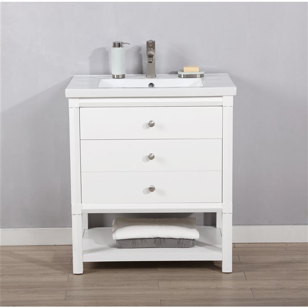 Design Element Logan 30-in White Single sink Bathroom Vanity with White Porcelain Top