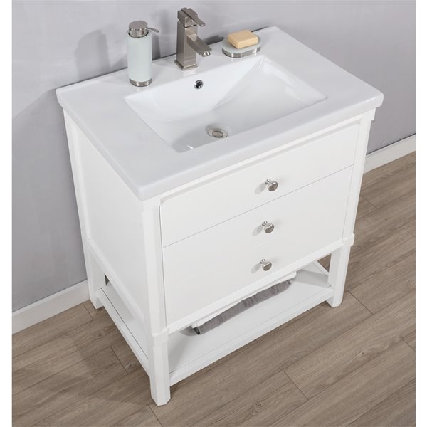 Design Element Logan 30-in White Single sink Bathroom Vanity with White Porcelain Top