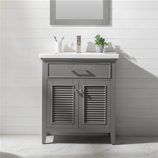 Design Element Cameron 30-in Grey Single sink Bathroom Vanity with White Porcelain Top