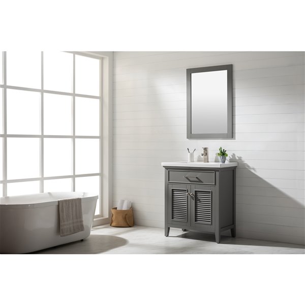 Design Element Cameron 30-in Grey Single sink Bathroom Vanity with White Porcelain Top