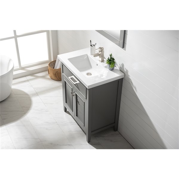 Design Element Cameron 30-in Grey Single sink Bathroom Vanity with White Porcelain Top