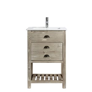 Design Element Asbury 24-in Natural Single Sink Bathroom Vanity with White Porcelain Top