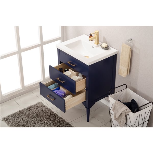 Blue Single Sink Bathroom Vanity, Design Element Mason 24 Inch Single Sink Bathroom Vanity In Blue