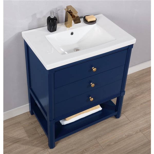 Design Element Logan 30-in Blue Single sink Bathroom Vanity with White ...