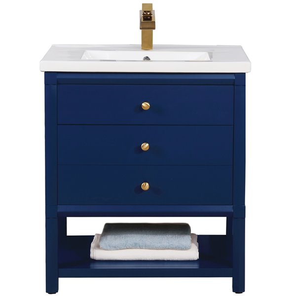 Design Element Logan 30-in Blue Single sink Bathroom Vanity with White Porcelain Top