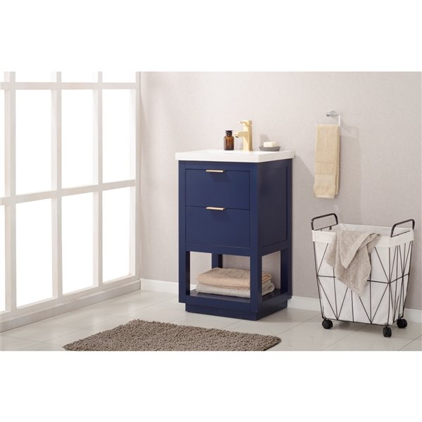 Design Element Klein 24-in Blue Single sink Bathroom Vanity with White Porcelain Top