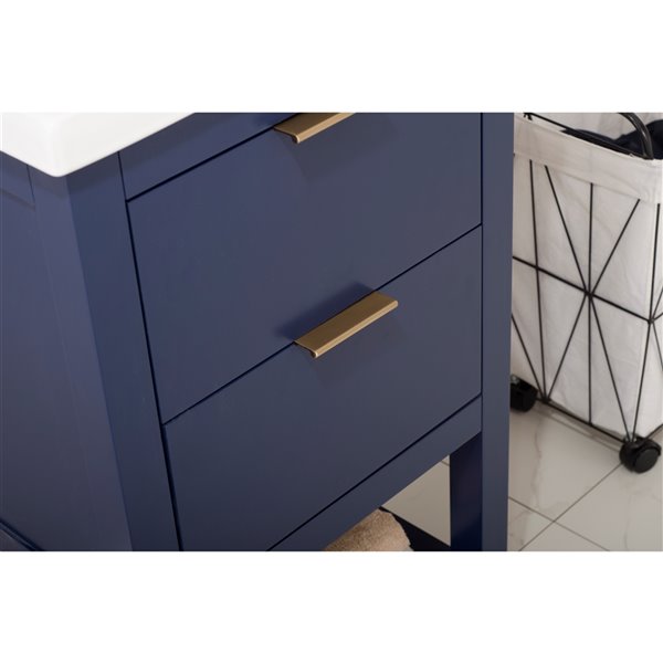 Design Element Klein 24-in Blue Single sink Bathroom Vanity with White Porcelain Top