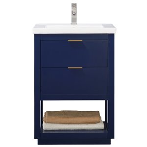 Design Element Klein 24-in Blue Single sink Bathroom Vanity with White Porcelain Top