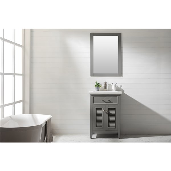 Design Element Cameron 24-in Grey Single sink Bathroom Vanity with White Porcelain Top