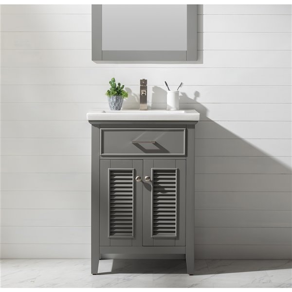 Design Element Cameron 24-in Grey Single sink Bathroom Vanity with White Porcelain Top