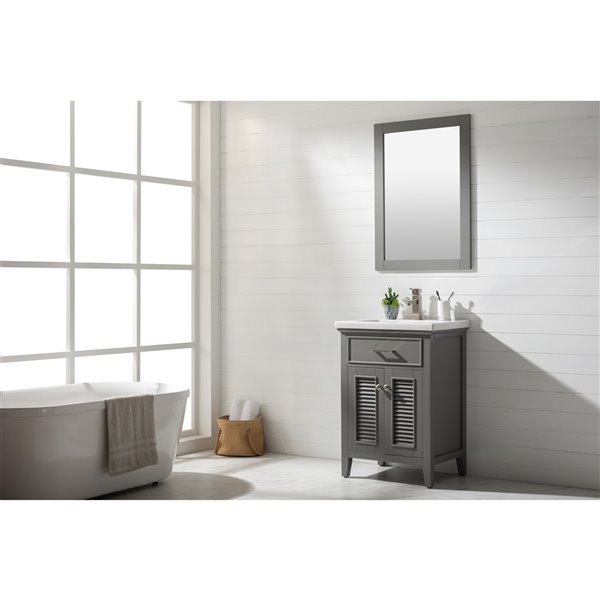 Design Element Cameron 24-in Grey Single sink Bathroom Vanity with White Porcelain Top