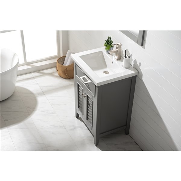 Design Element Cameron 24-in Grey Single sink Bathroom Vanity with White Porcelain Top