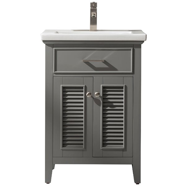 Design Element Cameron 24-in Grey Single sink Bathroom Vanity with White Porcelain Top