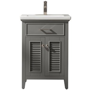 Design Element Cameron 24-in Grey Single sink Bathroom Vanity with White Porcelain Top