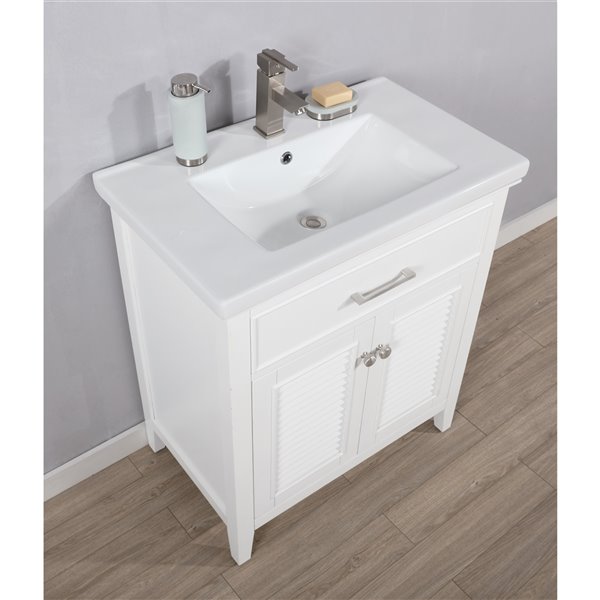 Design Element Cameron 30 In White Single Sink Bathroom Vanity With White Porcelain Top S09 30 Wt Rona