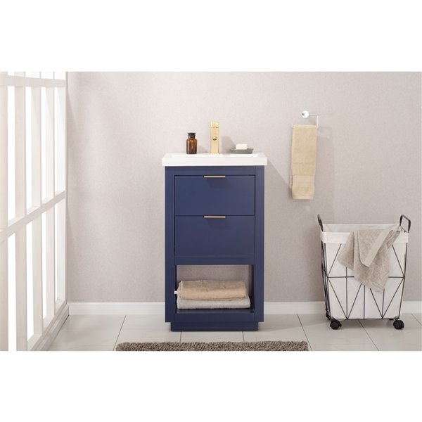 Design Element Klein 20-in Blue Single sink Bathroom Vanity with White Porcelain Top