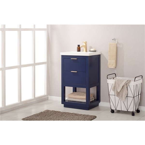 Design Element Klein 20-in Blue Single sink Bathroom Vanity with White Porcelain Top