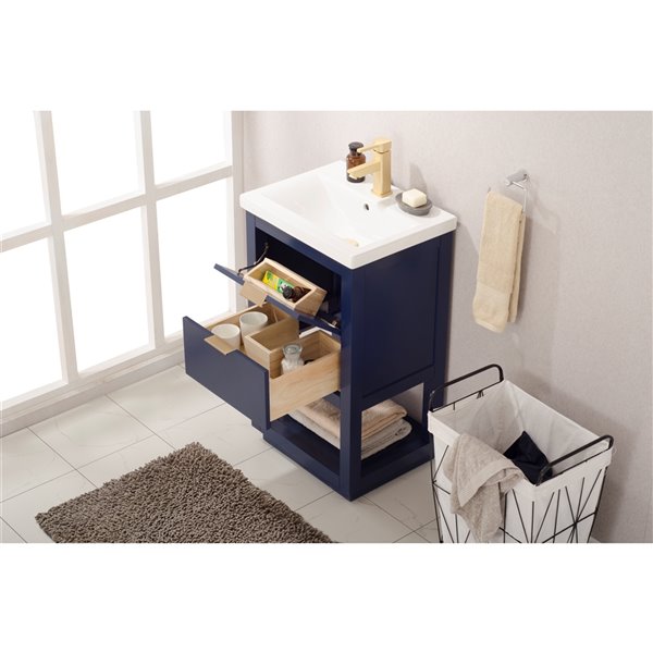 Design Element Klein 20-in Blue Single sink Bathroom Vanity with White Porcelain Top