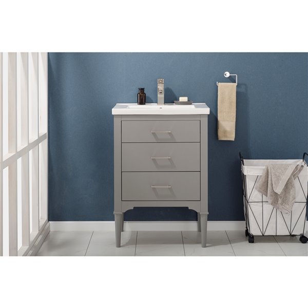 Design Element Mason 24-in Grey Single sink Bathroom Vanity with White Porcelain Top