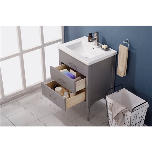 Design Element Mason 24-in Grey Single sink Bathroom Vanity with White Porcelain Top