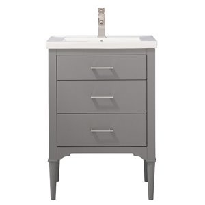 Design Element Mason 24-in Grey Single sink Bathroom Vanity with White Porcelain Top