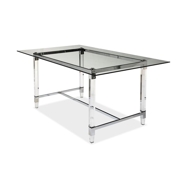 Table de salle à manger rectangulaire fixe Crystalle de HomeTrend, verre, blanc clair