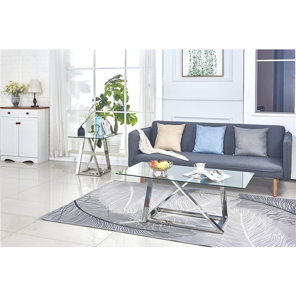 HomeTrend Verne Square Glass End Table - Silver