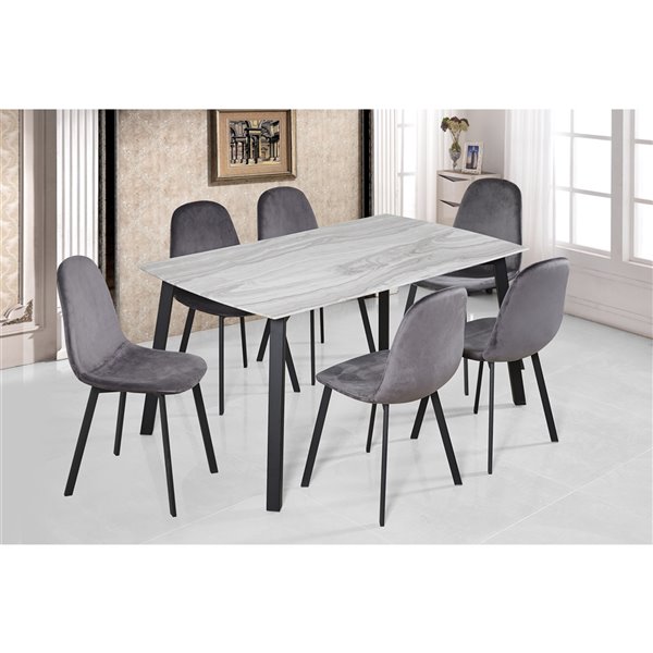 HomeTrend Grigio Rectangular Fixed Dining Table - Wood - White