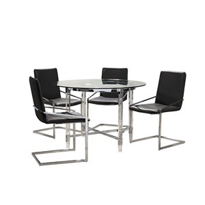 HomeTrend Crystalle Dining Set with Round Table - Clear White/Black - 5-Piece