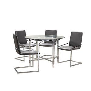 HomeTrend Crystalle Dining Set with Round Table - Clear/Grey - 5-Piece