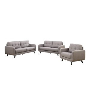 Ensemble de sofas mi-siècle Juneau de HomeTrend, polyester/mélange de polyester, gris pierre, 3 pièces