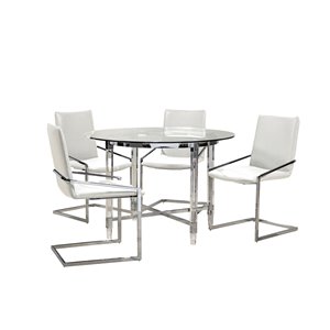 HomeTrend Crystalle Dining Set with Round Table - Clear White - 5-Piece