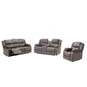 Ensemble de sofas inclinables modernes Reading de HomeTrend, polyester/mélange de polyester, gris pâle, 3 pièces