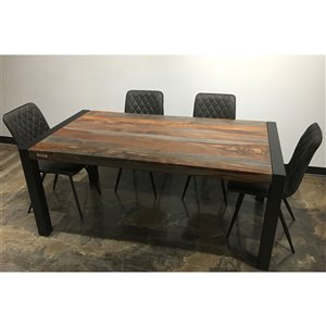 Ens. de salle à manger Zen de Corcoran avec table en bois de Sheesham, 36 po x 70 po, chaises en tissu gris, 5 pièces