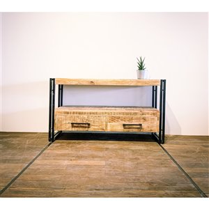 Corcoran Zen Rustic Media Cabinet with 2 Drawers - 43-in x 24-in - Light Mango Wood