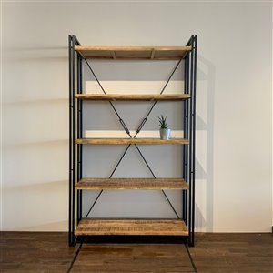 Corcoran Zen 5-Shelf Industiral Vertical Bookcase - Natural Wood/Metal