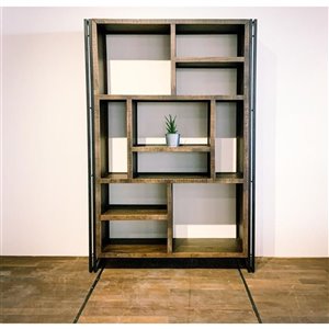 Corcoran Zen 10-Shelf Industrial Horizontal/Vertical Bookcase - Natural Wood/Metal