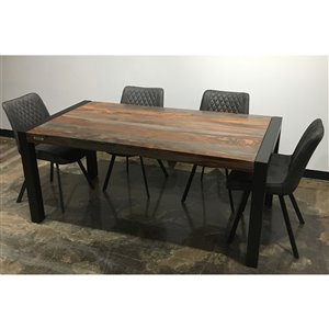 Corcoran Zen Dining Set with Sheesham Table and Grey Fabric Chairs - 36-in x 70-in - 5-Piece