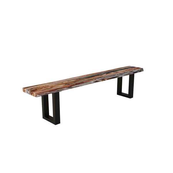 MobX Zen Rectangular Sheesham Dining Bench - 84-in - Dark Brown Wood/Black Metal U Legs