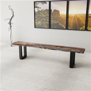 MobX Zen Rectangular Sheesham Dining Bench - 84-in - Dark Brown Wood/Black Metal U Legs