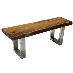 Banc de salle à manger rectangulaire Zen de Corcoran en bois d'Acacia, 48 po, pattes en acier inoxydable en forme de U