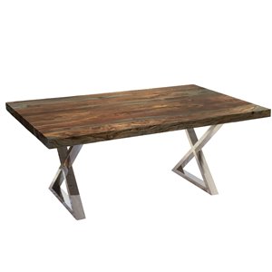 Table à diner rectangulaire Zen de Corcoran en bois de Sheesham, 72 po, pattes chromées en X