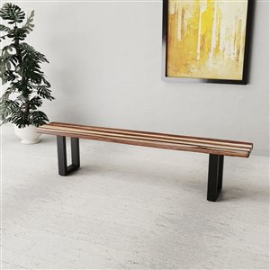 MobX Zen Rectangular Sheesham Dining Bench - 84-in - Black Metal U Legs